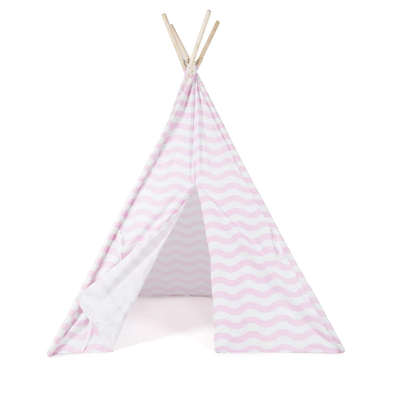 boppi® Teepee Sleepover Tent | Kids Large Outdoor/Indoor play Tipi Tents Wooden Canvas Indian Wigwam Childrens Playhouse Girls Boys (Pink)