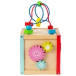 boppi 5-In-1 Small Wooden Activity Cube | 2-Way Bead Maze Roller Coaster Sensory Baby Toy with Abacus Clock Animal Shape Sorter & Slider | Multifunction Educational Toys Play Box 2 Years and Up