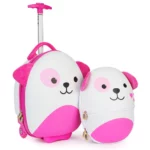 Boppi Tiny Trekker Kids Luggage Travel Suitcase Carry On Cabin Bag Holiday Pull Along Trolley Lightweight Wheeled Holdall 17 Litre Hand Case - Pink Dog