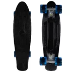 Land Surfer Cruiser Skateboard | Retro 22 Inch Skateboard for Kids & Adults | Penny Board with Carry Bag by Bopster | Black Board + Transparent Blue Wheels