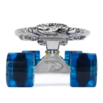 Land Surfer Cruiser Skateboard | Retro 22 Inch Skateboard for Kids & Adults | Penny Board with Carry Bag by Bopster | Skull Board + Clear Blue Wheels