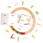 boppi Wooden Toy 48 Piece Farm Train Set with 8 Piece Circular Railway Track | Locomotive Toys and Carriages and Play Accessories | Farm Animals Barn Trees for Children Kids Aged 3 Years and Up