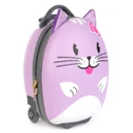 Boppi Tiny Trekker Kids Luggage Travel Suitcase Carry On Cabin Bag Holiday Pull Along Trolley Lightweight Wheeled Holdall 17 Litre Hand Case - Purple Cat