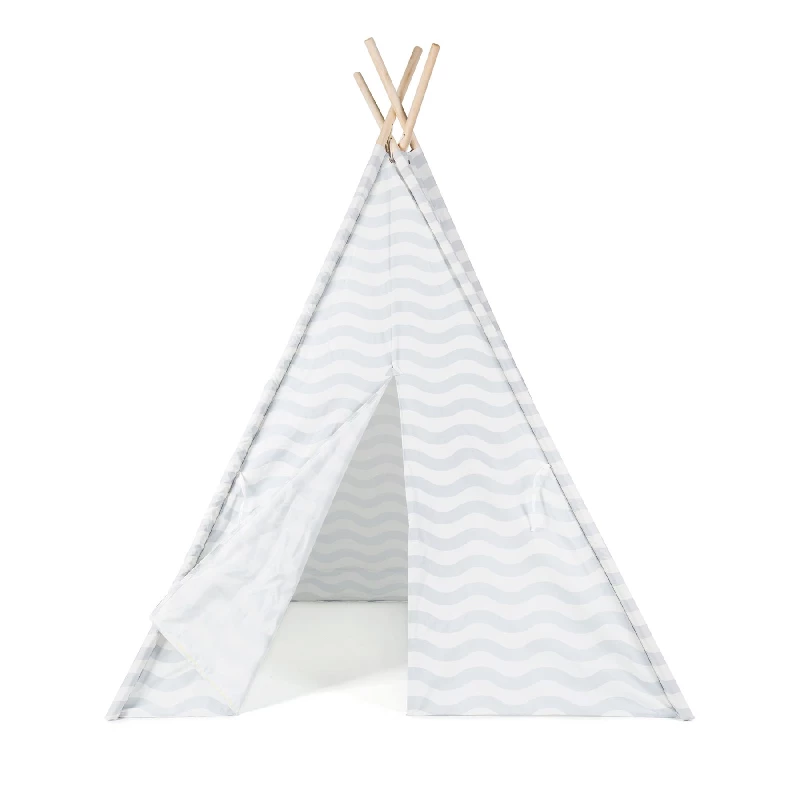 boppi® Teepee Play Tent Large Outdoor and Indoor Kids Portable Wooden Canvas Indian Wigwam Childrens Playhouse Girls Boys (Grey & White)