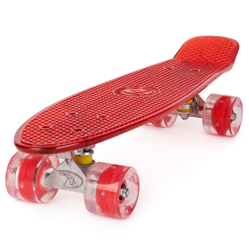 Land Surfer Cruiser Skateboard 22″ CLEAR RED BOARD LED RED WHEELS