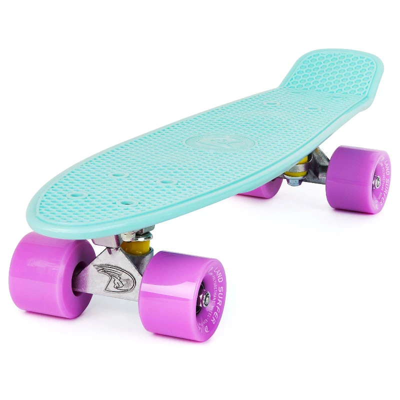 Land Surfer Cruiser Skateboard | Retro 22 Inch Skateboard for Kids & Adults | Penny Board with Carry Bag by Bopster | Ice Blue Board + Ice Purple Wheels