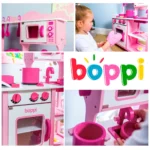 boppi® Wooden Toy Kitchen with 19 Piece Accessories Set - Pink