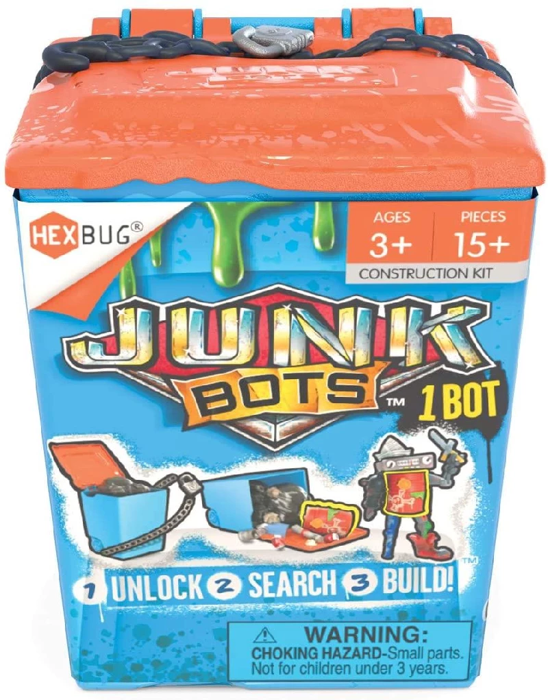 HEXBUG 480-6841 JUNKBOTS Trash Bin Assortment Kit Surprise Every Box LOL with Boys and Girls Alien Powered Toys for Kids 24+ Pieces of Action Construction Figures for Ages 5 and Up