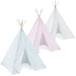 boppi® Teepee Play Tent Large Outdoor and Indoor Kids Portable Wooden Canvas Indian Wigwam Childrens Playhouse Girls Boys (Grey & White)