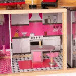boppi Large Wooden 3 Storey Dolls Town House with 10 Furniture Play Accessories and 2 Floor Lift Elevator