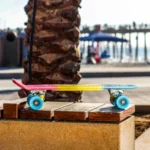 Land Surfer Cruiser Skateboard | Retro 22 Inch Skateboard for Kids & Adults | Penny Board with Carry Bag by Bopster | 3-Tone Pastel Board + Blue Wheels
