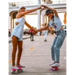 Land Surfer Cruiser Skateboard | Retro 22 Inch Skateboard for Kids & Adults | Penny Board with Carry Bag by Bopster | 3-Tone Pastel Board + Blue Wheels