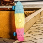 Land Surfer Cruiser Skateboard | Retro 22 Inch Skateboard for Kids & Adults | Penny Board with Carry Bag by Bopster | 3-Tone Pastel Board + Blue Wheels