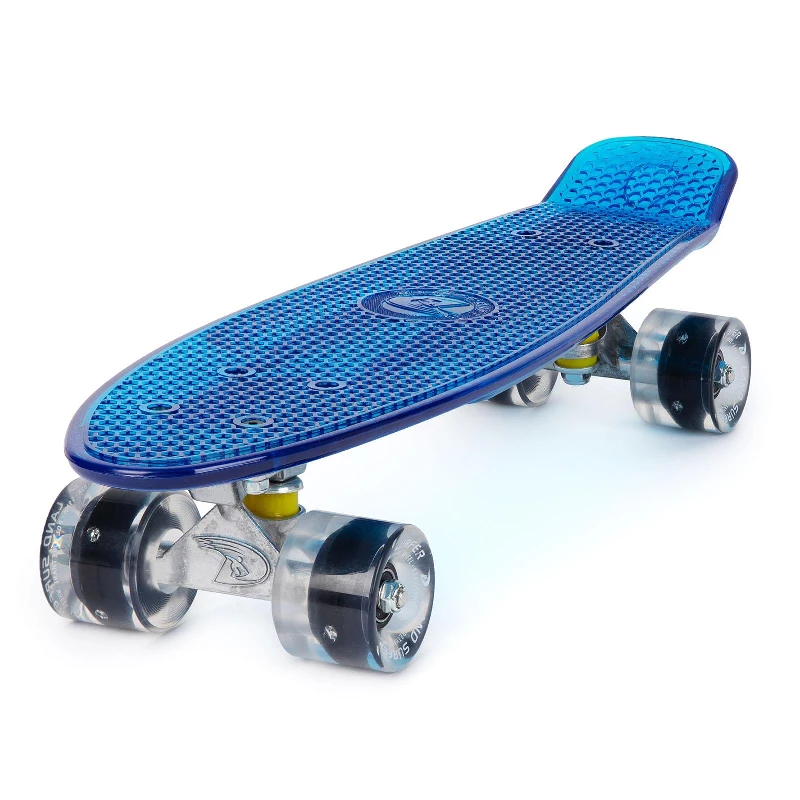 Land Surfer Cruiser Skateboard 22″ CLEAR BLUE BOARD – LED BLACK WHEELS