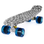 Land Surfer Cruiser Skateboard | Retro 22 Inch Skateboard for Kids & Adults | Penny Board with Carry Bag by Bopster | Skull Board + Clear Blue Wheels