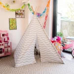 boppi® Teepee Play Tent Large Outdoor and Indoor Kids Portable Wooden Canvas Indian Wigwam Childrens Playhouse Girls Boys (Grey & White)