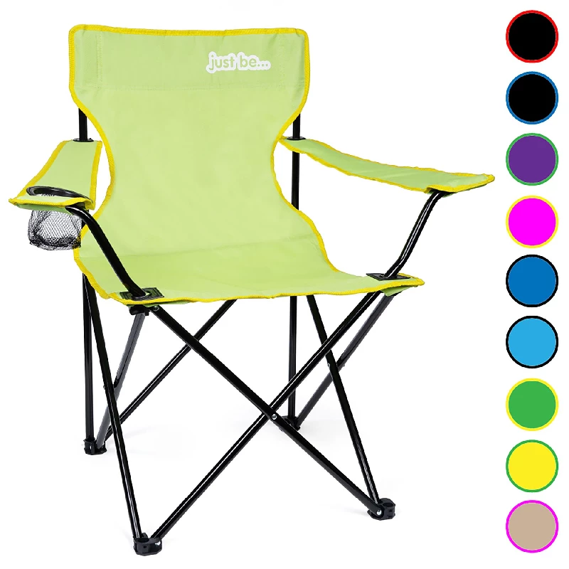 just be……® Folding Camping Chair – Light Green with Yellow Trim