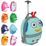 Boppi Tiny Trekker Kids Luggage Travel Suitcase Carry On Cabin Bag Holiday Pull Along Trolley Lightweight Wheeled Holdall 17 Litre Hand Case - Robot
