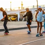 Land Surfer Cruiser Skateboard | Retro 22 Inch Skateboard for Kids & Adults | Penny Board with Carry Bag by Bopster | 3-Tone Pastel Board + Blue Wheels