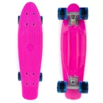 Land Surfer Cruiser Skateboard | Retro 22 Inch Skateboard for Kids & Adults | Penny Board with Carry Bag by Bopster | Pink Board + Transparent Blue Wheels