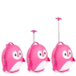 Boppi Tiny Trekker Kids Luggage Travel Suitcase Carry On Cabin Bag Holiday Pull Along Trolley Lightweight Wheeled Holdall 17 Litre Hand Case - Pink Penguin