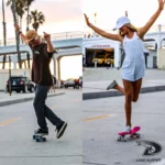 Land Surfer Cruiser Skateboard | Retro 22 Inch Skateboard for Kids & Adults | Penny Board with Carry Bag by Bopster | 3-Tone Pastel Board + Blue Wheels