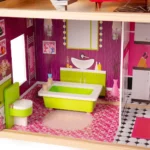 boppi Large Wooden 3 Storey Dolls Town House with 10 Furniture Play Accessories and 2 Floor Lift Elevator