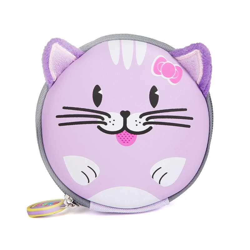 boppi Kids Keyring Pouch Coin Purse Mini Travel Wallet Keychain Holder Zipper Clutch Bag (Purple Cat)