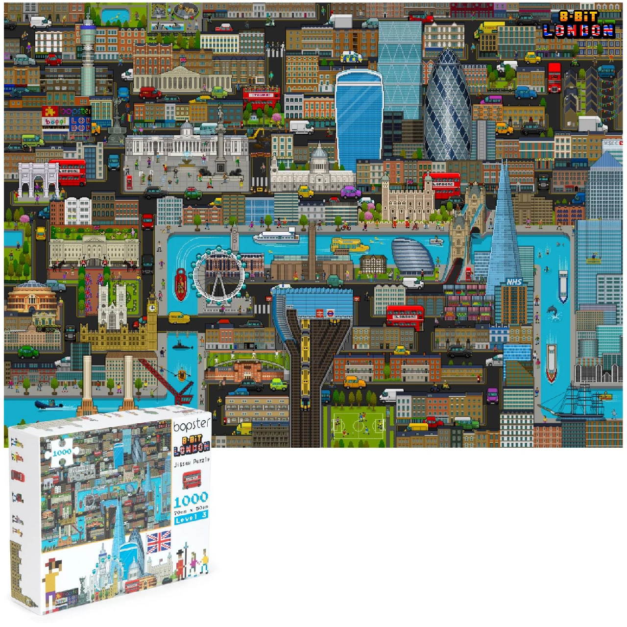 bopster 8-bit London Pixel Jigsaw Puzzle 1000 Pieces for Kids Teens and Adults 70 x 50cm Level 3