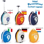 boppi Tiny Trekker Kids Cabin Suitcase - Personalised Football Shaped Kids Carry On Suitcase with Letter Stickers Set - Children's Luggage with Wheels Holdall Small Cabin Bag | Italy
