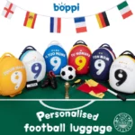 boppi Tiny Trekker Kids Cabin Suitcase - Personalised Football Shaped Kids Carry On Suitcase with Letter Stickers Set - Children's Luggage with Wheels Holdall Small Cabin Bag | Spain
