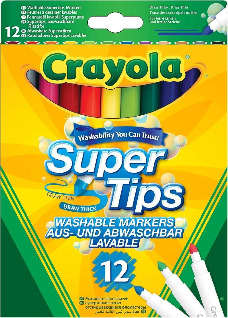 CRAYOLA SuperTips Washable Markers – Assorted Colours (Pack of 12)