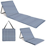 just be… Beach Mat Recliner Foldable Sun Lounger Summer Outdoor Portable Lightweight Garden Chair Park Festival Picnic Sunbed Backrest – Blue Stripes