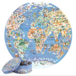 bopster World Map Illustrated 1000pcs Round Jigsaw Puzzle