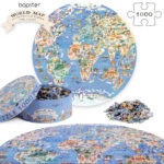 bopster World Map Illustrated 1000pcs Round Jigsaw Puzzle