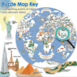 bopster World Map Illustrated 1000pcs Round Jigsaw Puzzle
